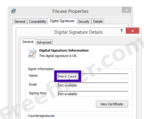 Screenshot of the Hard Case certificate